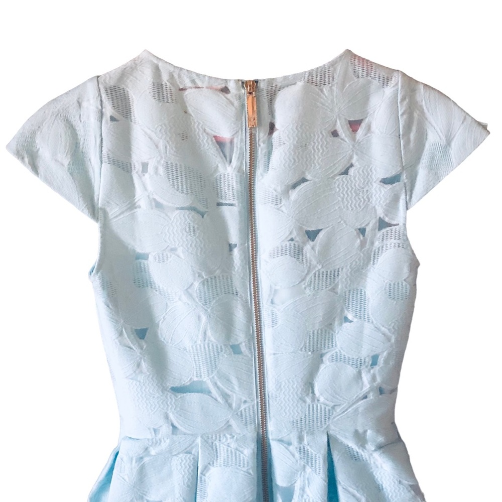Ted Baker Baby Blue Laureto Fit & Flare Lace Dress Pleated Skirt Net Cut Outs - Picture 9 of 16